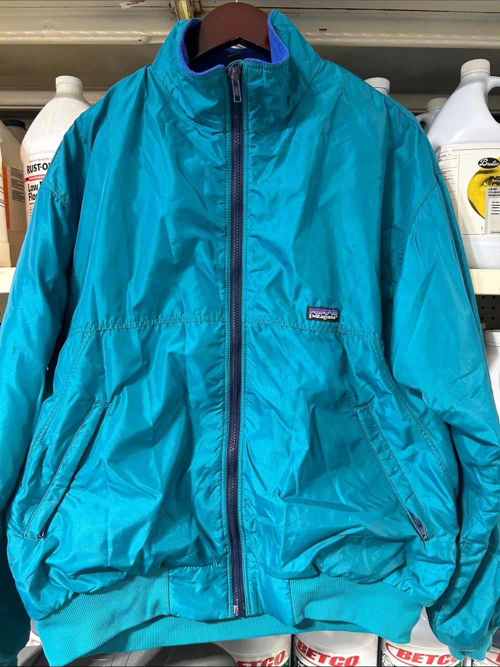 Preowned Vintage 90s Patagonia Blue Teal Fleece Lined Full Zip Jacket- Large